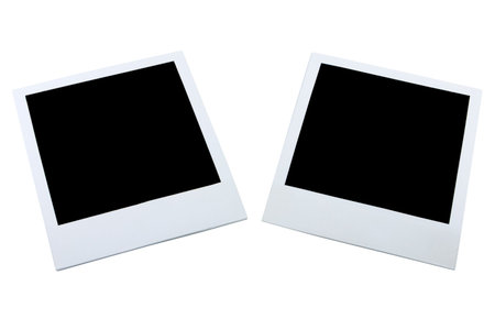 Two empty photo cards on a white backgroundの写真素材
