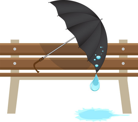 Black umbrella and a bench.のイラスト素材