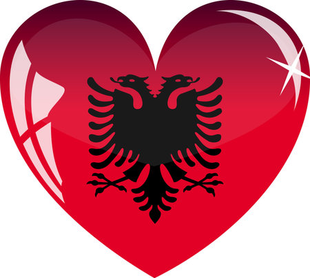 heart with Albania flag texture isolated on a white background.のイラスト素材