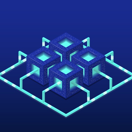 Cryptocurrency and blockchain isometric  composition with blocks.のイラスト素材