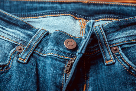Opened light blue denim jeans fly fragment as a background composition