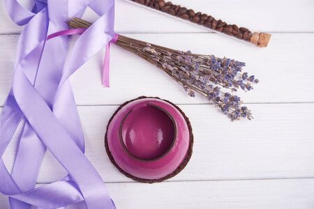 Top view at mini cake with black currant, dark chocolate and creamy mousseの写真素材