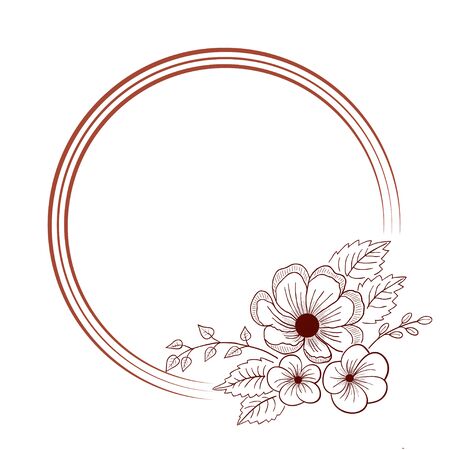 Hand drawn round frame with flower. Greeting, invitation cardのイラスト素材