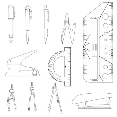 Set of stationery tools line-art isolated on white backgroundのイラスト素材