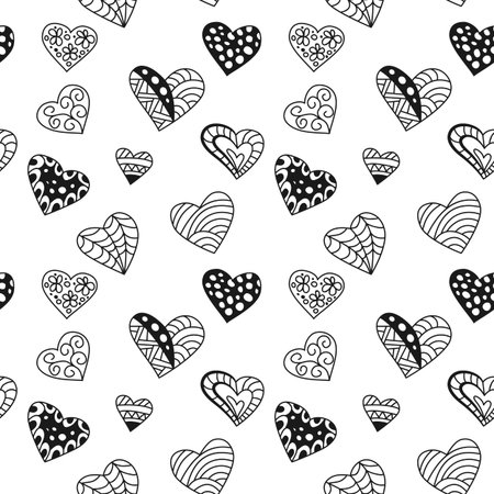 Seamless contour  pattern with doodle hearts. Wallpaper, textile, backdrop, cover, wrapper.