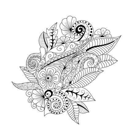 Hand drawn floral background  doodle  style. Design for cover,  bag, knapsack, notebook, datebook . Coloring book page.のイラスト素材