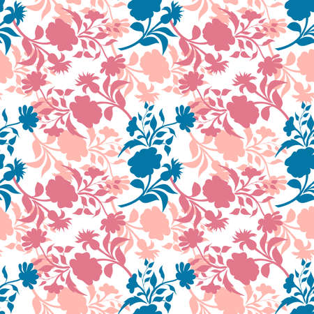 Seamless  pattern with hand drawn silhouettes doodle flower and leaf. Textile, backdrop, cover, wrapper.のイラスト素材