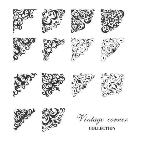Corner vintage damask style collection isolated on white background. Decorative elementのイラスト素材