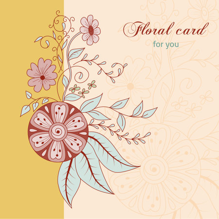 Floral card doodle style. Background with flowers. Template for invitation or greeting card for any holidayのイラスト素材