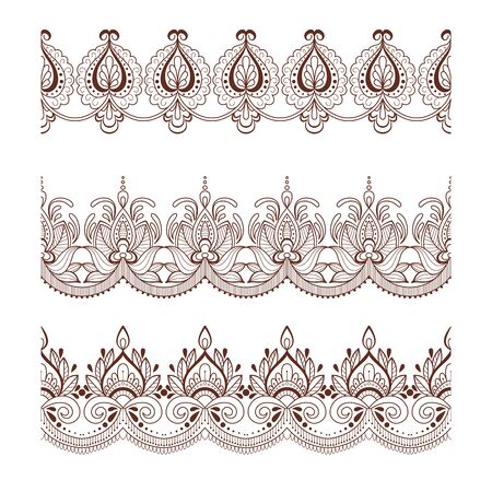 Collection seamless border with floral ornament mehendi style.のイラスト素材