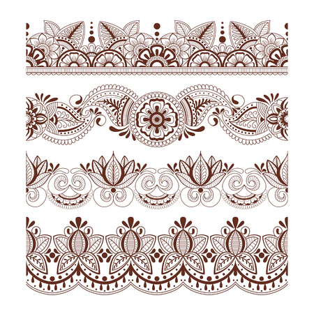 Collection seamless border with floral ornament mehendi style.のイラスト素材