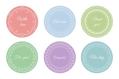 Collection vintage floral circular card. Template cute floral decorative frame for invitation, message, romantic label and other designのイラスト素材