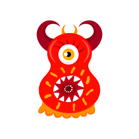 Cartoon cute red monster number Eight isolated on white background. Can be used for kids learning counting or mathematics. Decorative elementのイラスト素材