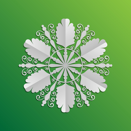 Paper style snowflake on green background. Christmas card, decorative element.のイラスト素材