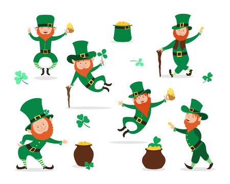 Leprechaun collection for Saint Patrick Day design. Cute Irish fairytale character set.のイラスト素材