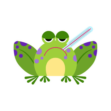 Illustration portrait of frog. Cute sick frog face.のイラスト素材