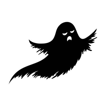 Hand drawn black silhouette ghost. Halloween symbol. Magic creature.のイラスト素材