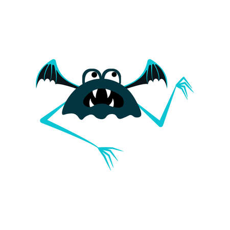 Cartoon angry dark blue monster with wings isolated on white.Design for print, party decoration,  illustration,  sticker.のイラスト素材
