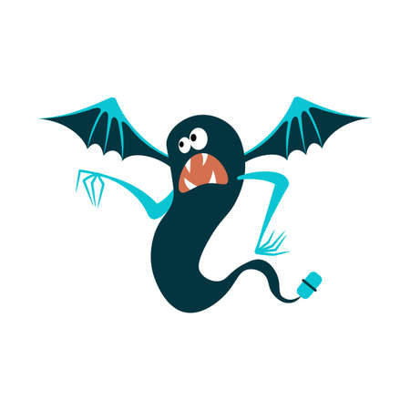 Cartoon angry dark blue monster with wings isolated on white.Design for print, party decoration,  illustration,  sticker.のイラスト素材
