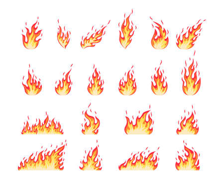 Collection cartoon flame flat style. Fire vector set.のイラスト素材