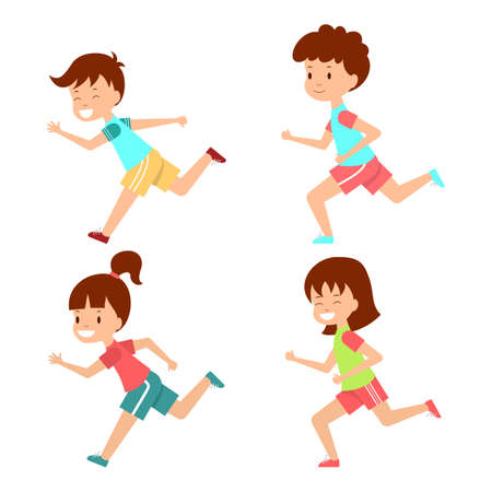 Collection running children. Kids sport activity. Girls and boys trainingのイラスト素材