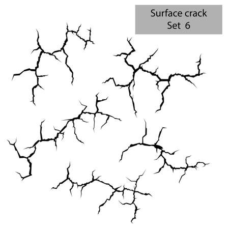 Hand drawn cracked surface set. Hole crack, cracked craquelure, damaged wall texture, earth destruction cracks.のイラスト素材