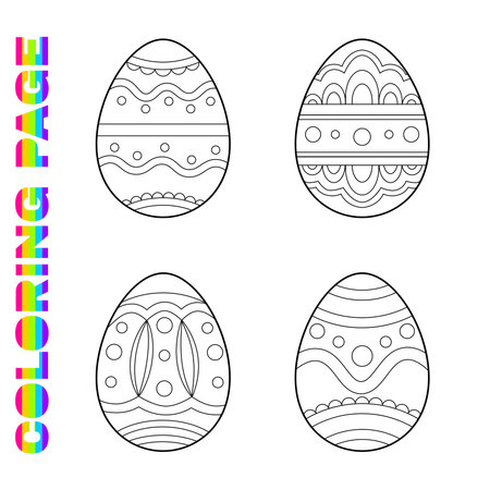 Coloring page for kids with ornate Easter eggs for toddlers. Printable worksheet for kindergarten and preschool. Children activity page.のイラスト素材