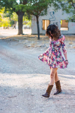 girl walking in the parkの写真素材