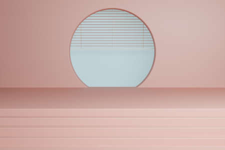 abstract pastel color mockup for product with circular window. 3d renderの写真素材