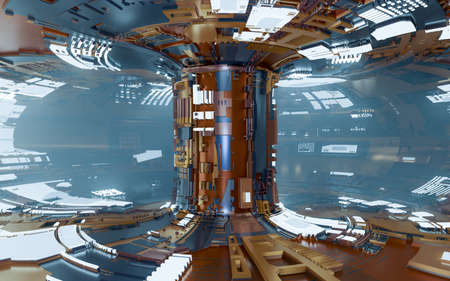 futuristic abstract electronic circuit style scenery with column in the center. 3d renderの写真素材
