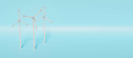 wind turbines on light blue background with space for text. 3d renderingの写真素材