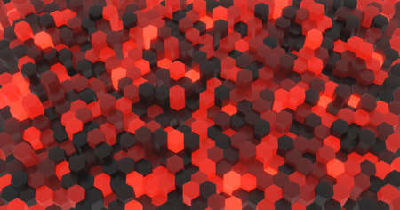 abstract background of black and red hexagons randomly illuminated with different heights. 3d renderingの写真素材