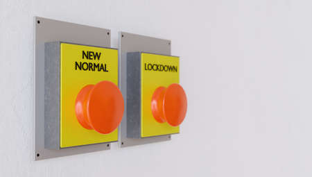 banner with button for the new normal in focus and the lockdown button out of focus. 3d renderingの写真素材