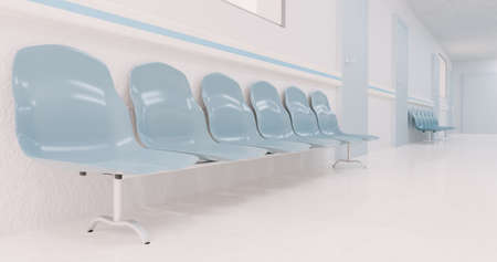 waiting chairs in a hospital corridor with blurred background. 3d renderingの写真素材