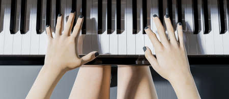 close-up of piano keys with woman's hands playing it. 3d renderingの写真素材
