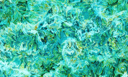 green abstract liquid crystal background with golden details. 3d rendering