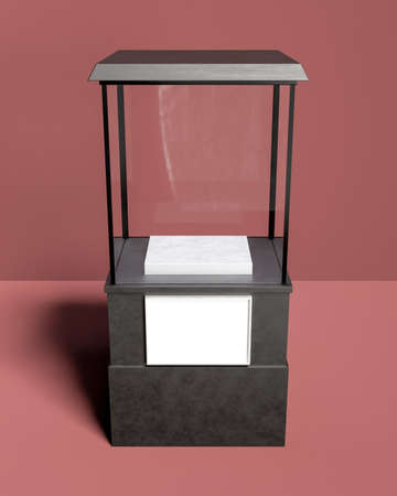 square showcase with glass and lower sign for product display. 3d renderingの写真素材