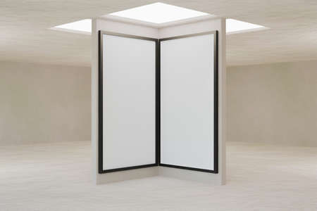 interior of empty room with roof window and mockup of frames in the center. 3d renderingの写真素材