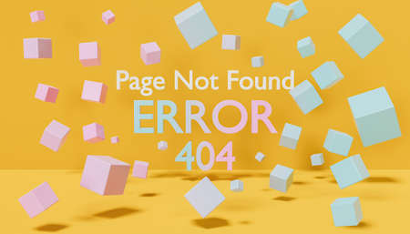 ERROR 404 sign with cubes floating around it. pastel gradient color. for web design. 3d rendering