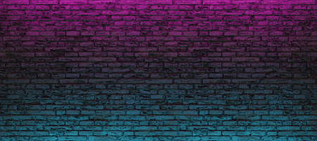 empty brick wall with blue and pink neon light. copyspace. 3d renderingの写真素材