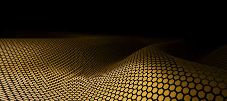 abstract background of golden hexagonal waves with dark background. 3d render
