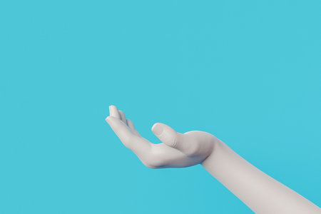 white hand for product display with blue background. 3d renderの写真素材