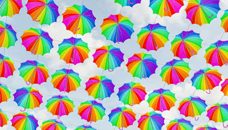 3d rendering of umbrellas hanging in the street with the LGTB flag.の写真素材