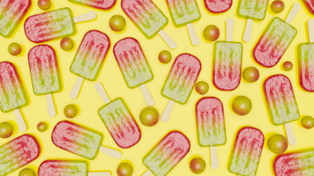 candy ice lolly pattern with gradient color and messy spheres on pastel background. 3d renderの写真素材