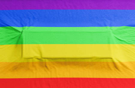 gay pride flag with rectangular embossed fabric to put text or design. lgbtq + concept, pride day. 3d renderの写真素材
