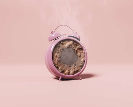 Retro alarm clock with coffee center and pastel colors. 3d renderingの写真素材