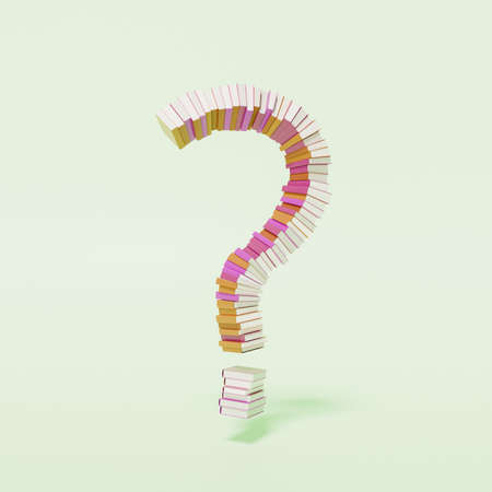 question mark with books stacked with pastel colors. 3d render
