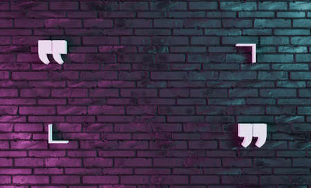 black brick background with neon light and quotation marks to display quote. 3d renderの写真素材