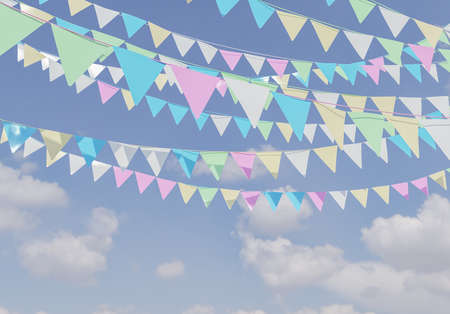 Decorative celebration pennants with summer skyの写真素材