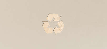 wood recycling symbol on concrete background. 3d renderの写真素材